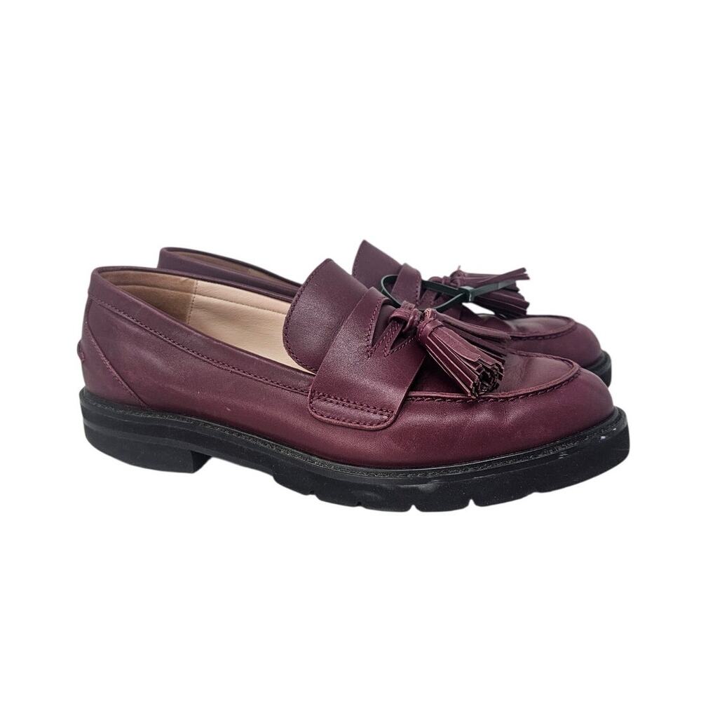 Stuart Weitzman 9 Mila Lift Burgundy Oxblood Tassel Loafer Academia Leather